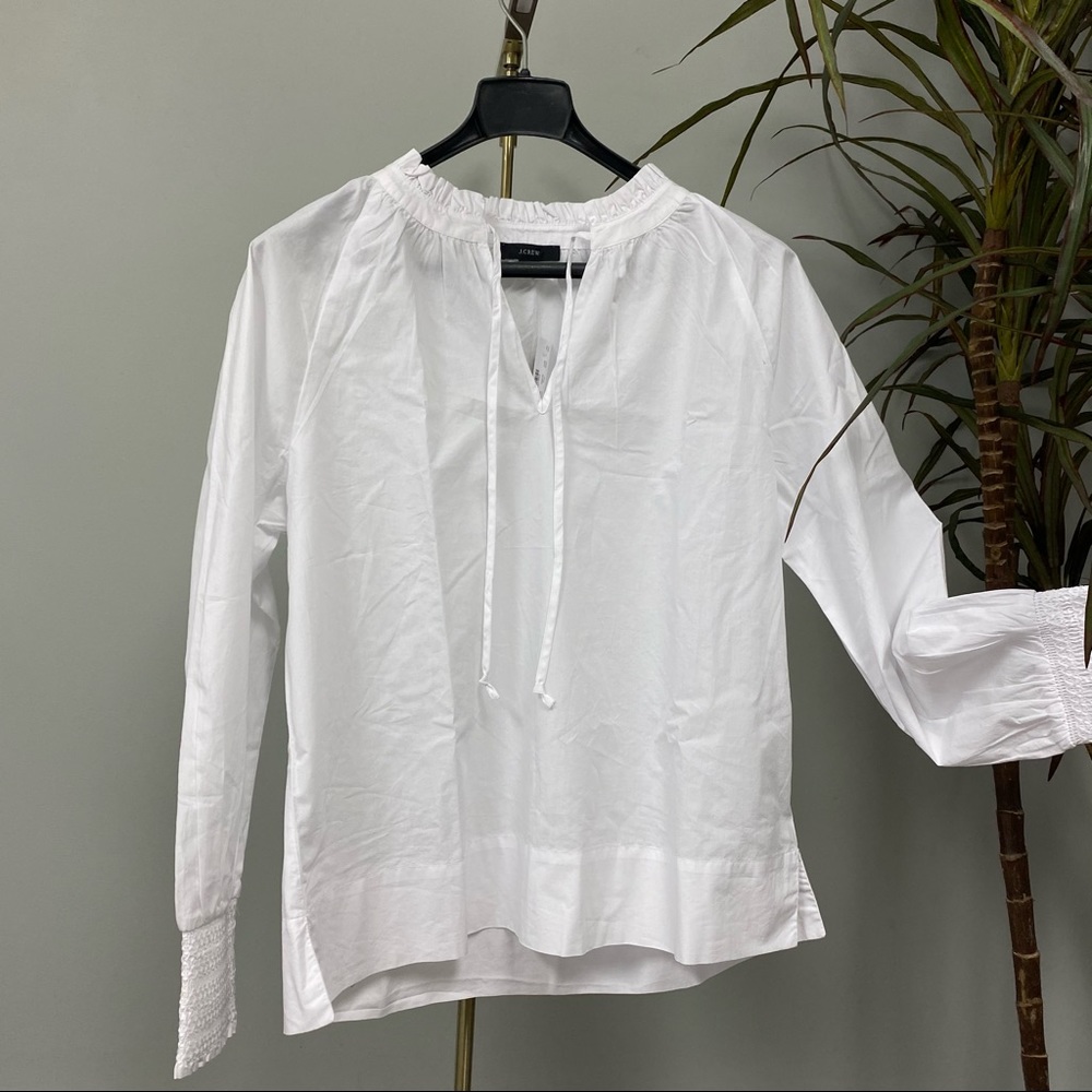 J Crew White smocked-cuff popover top Sz S Small